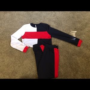 Red White & Blue Two Piece Crop Top Jogging Set!